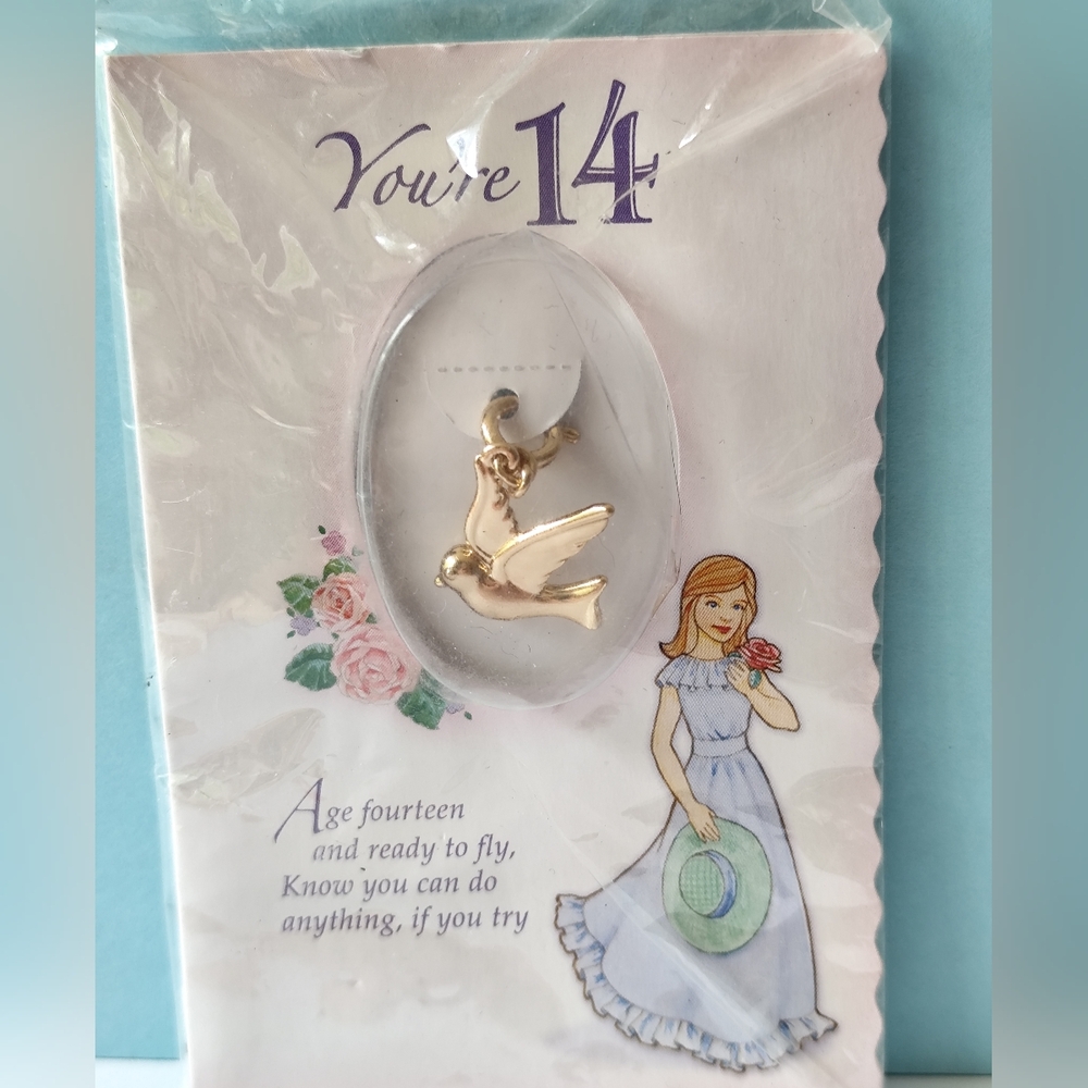3/$25💙Bird Birthday Charm  You’re 14 Growing Up Girls Enesco NIP